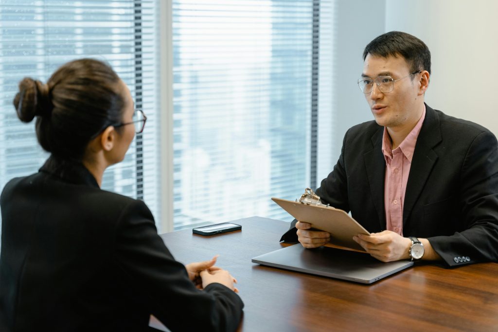 A candidate having an interview